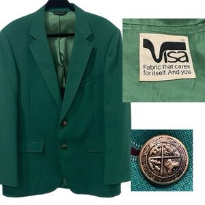1970’s VISA Blazer 43R Green St Patrick’s Day / Master’s Golf Engraved Buttons